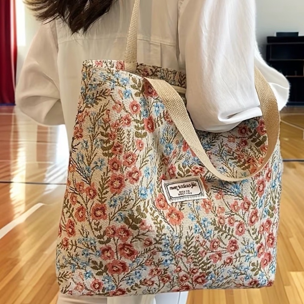Floral Canvas Tote Bag in Pinkish Red - Picture 2 of 3